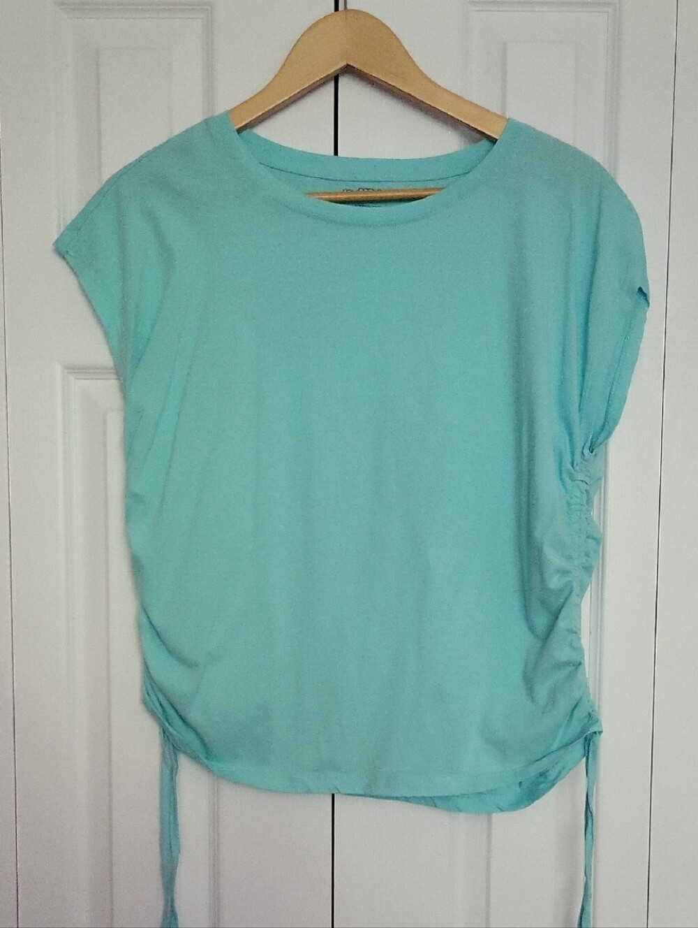 ⭐️3/$25⭐️ Side Tie Ruched Fitted Tee Soft Beathable Cotton Summer Top XL Aqua